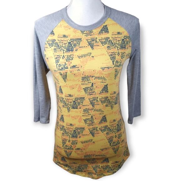 LULAROE GRAY & YELLOW BASEBALL T-SHIRT SZ.XS EUC - Picture 1 of 5
